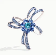 Christmas pin Bow brooch blue Fashion jewelry NEW Free Ship 2.5 inch