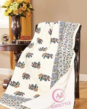Indian Handmade Elephant Jaipuri Razai Cotton Quilted Bedspread Bedding Quilt