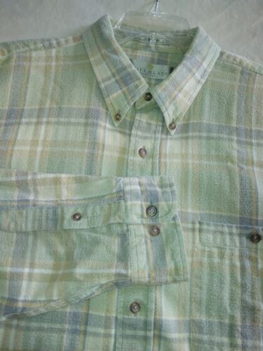 Mens Bill Blass Flannel Shirt, Light Green Plaid, Size XLT - Picture 2 of 4