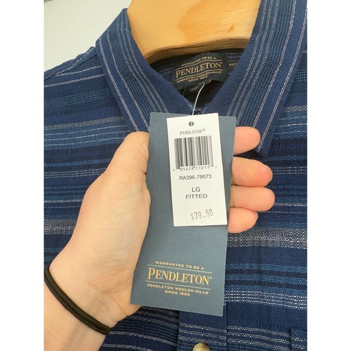 Pendleton Woolen Mills Men Blue Button Up Short Sleeve Shirt Fitted NWT Sz L - Picture 5 of 7