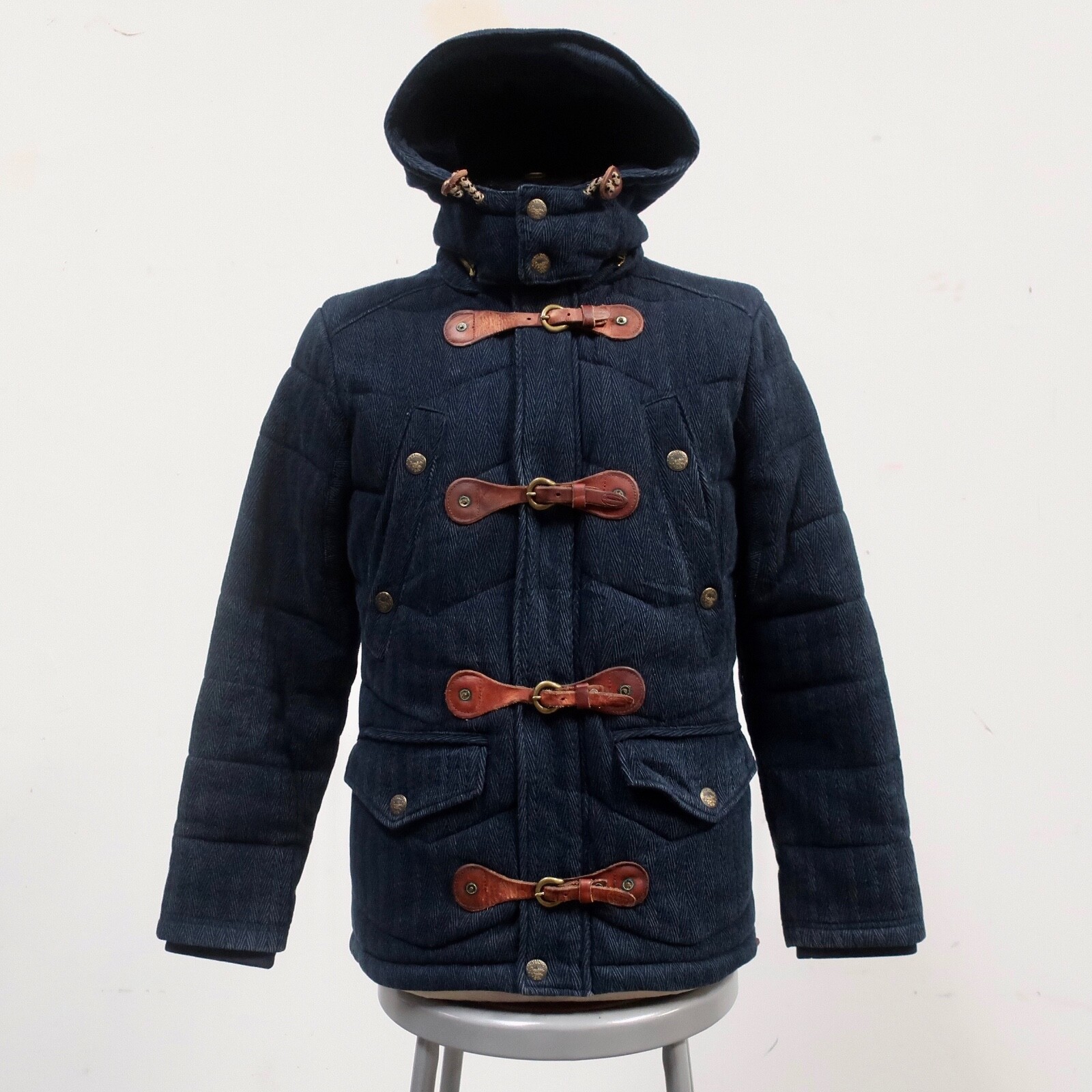 Jack & Jones Quilted Parka Jacket Hooded Leather Trim