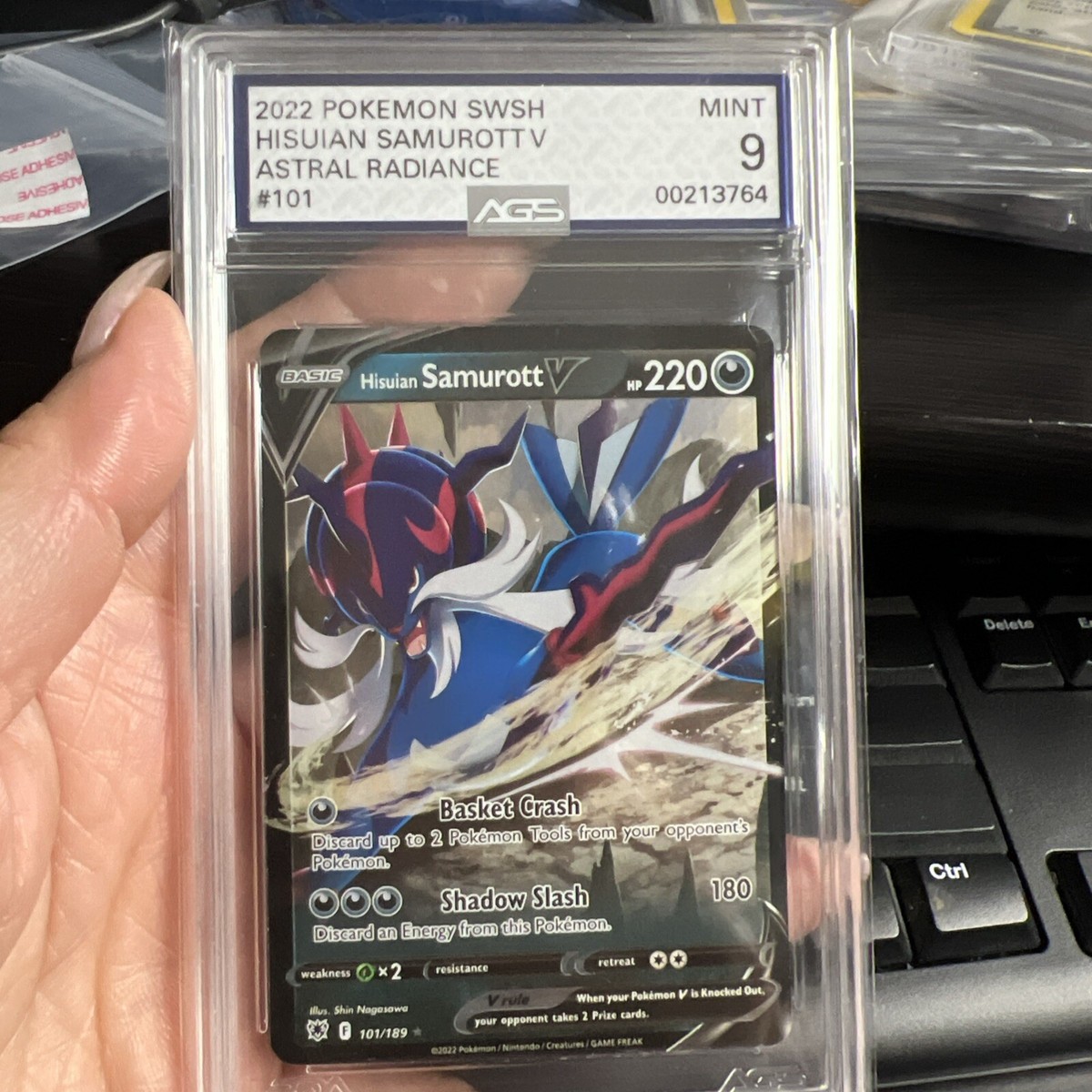 2022 Pokemon SWSH Astral Radiance 101/189 - HISUIAN SAMUROTT V Graded AGS 9 2022 Pokemon SWSH Astral Radiance 101/189 - HISUIAN SAMUROTT V Graded AGS 9