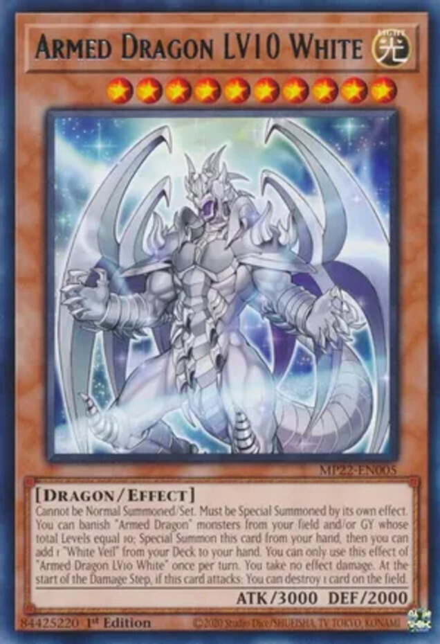 x3 Armed Dragon LV10 White - MP22-EN005 - Rare - 1st Edition Yu-Gi