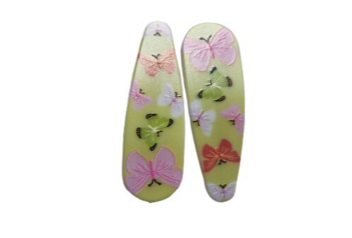 NEW 5cm Lime Green Butterfly Print Sleepies Hair Beak Clip Slide Fashion Pair