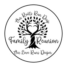 30 FAMILY REUNION STICKERS ENVELOPE SEALS LABELS 1.5" ROUND LOVE FAMILY TREE