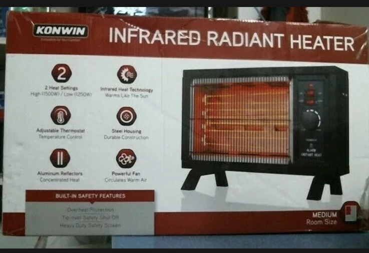 🔥Konwin BY1201 120V 1500W 12.5A 2-Level 1500 BTU Black Indoor Infrared  Heater🔥 | eBay
