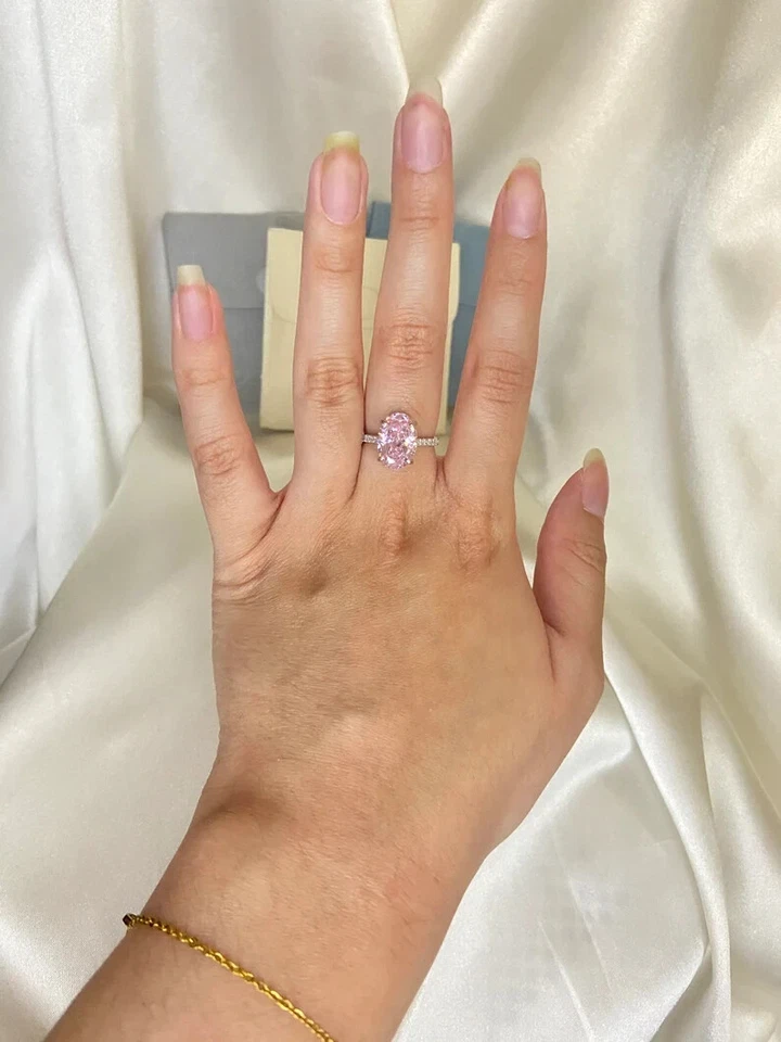 5.30Ct Natural Pink Sapphire Diamond Ring Wedding 14K White Gold Oval cut size 6 - Image 2 of 4