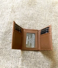 large trifold leather wallet Cognac Color, 8 Card Slots, 1 Id Window