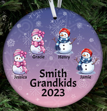 Grandkids Snowman Personalized Christmas Ornament for Grandparents Grandchildren