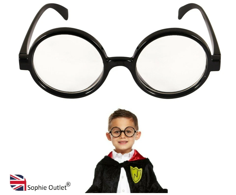 Wizard Black Glasses Round Frame Fancy Dress Geek Wally Nerd Retro Book Week UK