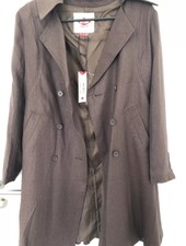 Lee Cooper Brown Coat Silk And Wool Double Breasted Fit &flare Size 8 Rrp £60