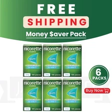 6 x Nicorette Icy White Chewing Whitening Gum 105 Pieces 2mg- PACK OF 6