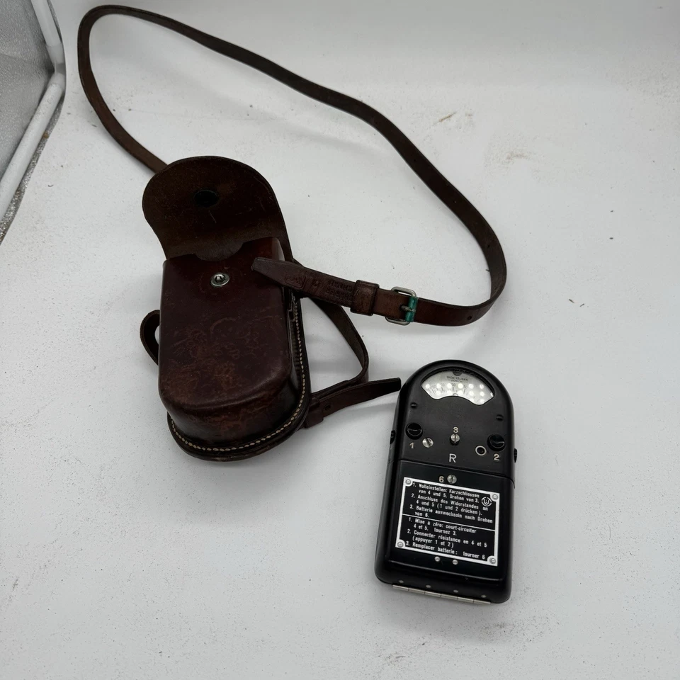 Multímetro lector de ohmios Trub Tauber vintage con estuche de cuero no probado Alemania Foto 2 de 4