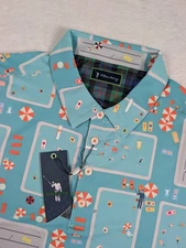 William Murray Fish Outta Water Polo Shirt Mens Large AOP Golf Performance NWT.