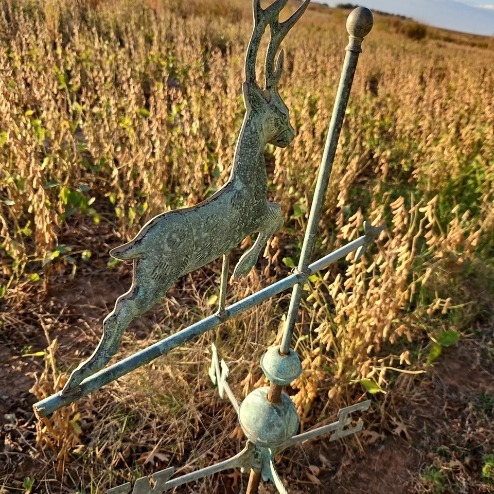 Veleta de cobre antigua ciervo buck pátina grande alta Foto 3 de 4