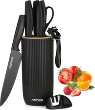 10-Piece Kitchen Knife Set with Block Sharpener Stainless Steel Black