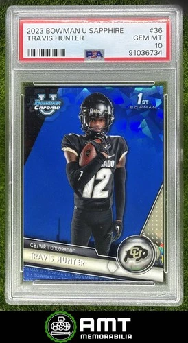 Travis Hunter PSA 10 2023 Bowman University Chrome Sapphire Buffaloes #36 6734
