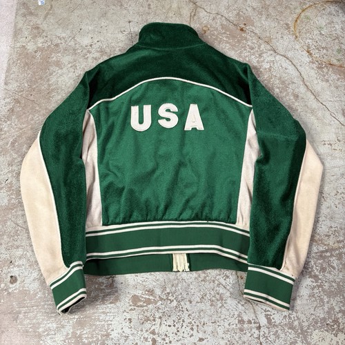 Vintage Levis 1984 USA Olympia Trainingsjacke Herren Größe L Grün Velour Retro - Bild 15 von 16