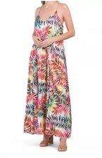 Nicole Miller Maxi Dress Satin Leaf Print Plus Size 3X NWT