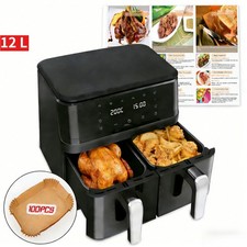 Image of 12L Air Fryer Dual Zone Digital Oven Cooker Oil Free Low Fat with 100 Tray Large