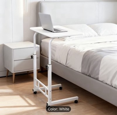Adjustable computer desk with Wheels, Metal Wood,white , Rectangle