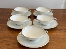 Vintage Hutschenreuther Selb Bavaria 5 Cream Soup Cups & Saucers Gold Trim 31211