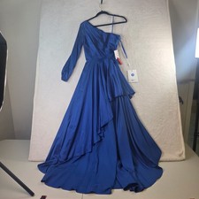 Mac Duggal 49141 Cobalt Blue One Shoulder Satin Tiered Gown Dress Mens 4 NWT