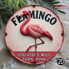 [2D Flat] Vintage Flamingo Tin Metal Signs Home Décor 8x8 Round Wall,Durable
