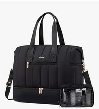 Weekender Duffle Bag Black Puffer Shoe Compartment Makeup Case Tote Women s