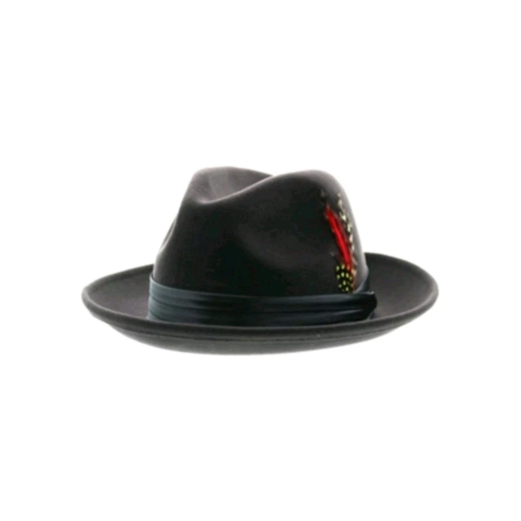 Milani Men's Italian Fedora hat Charcoal wool With Satin Band/lining and Feather