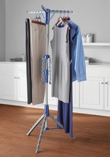 Space-Saving 2-Tier Steel Tripod Hanging Clothes Drying Rack Blue/Silver