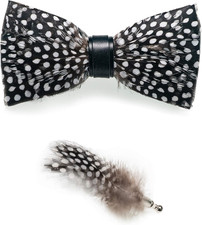 Handmade Feather Pre-Tied Bow Tie and Brooch Sets for Men