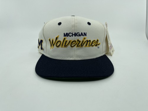 Vintage Michigan Wolverines Snapback Hat White Sports Specialties Script NCAA 🏈