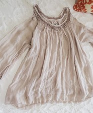 Elana Baldi Cream Silk Peekaboo Shoulder Blouse Made In Italy Size L