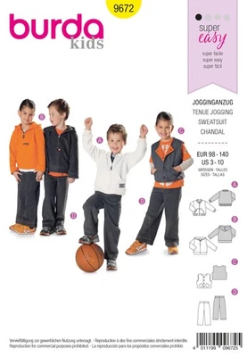 Schnittmuster Jogginganzug Burda 9672 US 3-10 (Gr. 98-140) Deutsche Anleitung - Bild 1 von 4
