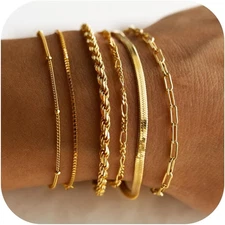 Gold Bracelets for Women Waterproof 14K Gold Plated Bracelet Stack Set Non Tarni