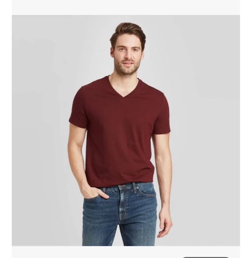 NWT Goodfellow & Co Red V-Neck Tee Men's Size L Short Sleeve T-Shirt