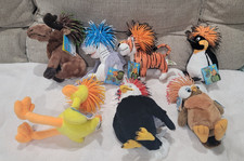 Lot Of 7 Zibbies Animals Plush Penguin Eagle Shark Moose Owl Toys R Us