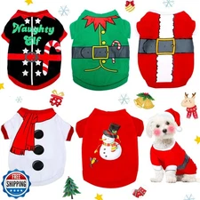 5 Pieces Christmas Dog Shirts Christmas Dog Clothes Santa Soft Co