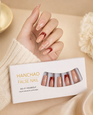 K&uuml;nstliche Fingern&auml;gel Press On Kunstn&auml;gel 24 St&uuml;ck Beige/Rot Mandel lang