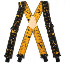Men's Suspenders Fully Elastic 2 inch Wide X back Heavy Duty Work Measure Ruler
