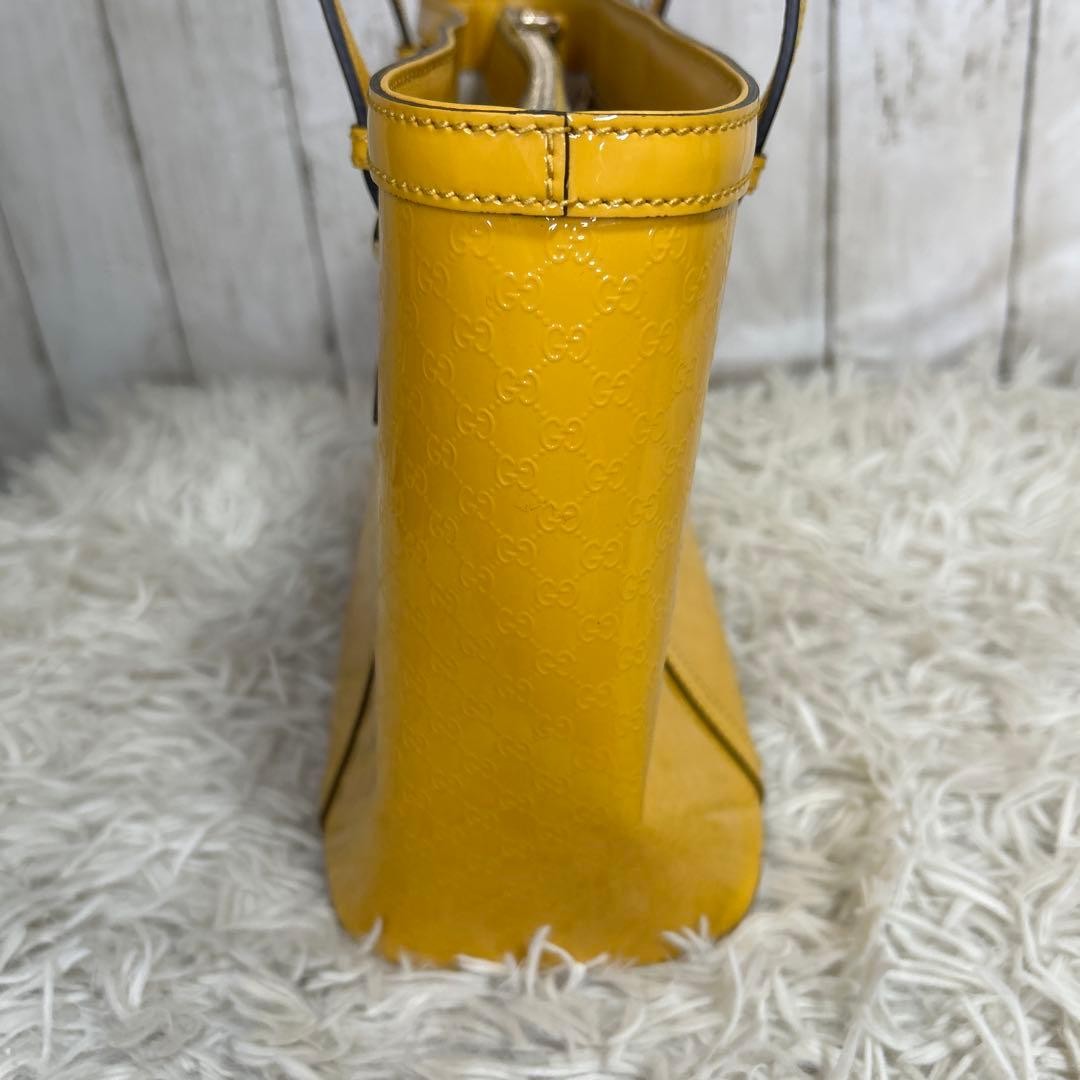GUCCI Micro GG Patent Leather Tote Bag Yellow Authentic Vintage thumbnail 6