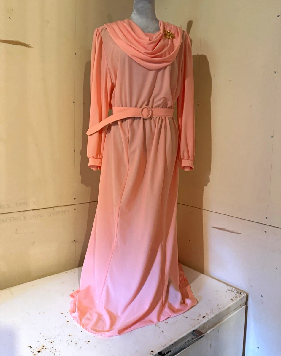 70's maxi dress pink cowl neck long sleeve 70s Glam Maxi dress Cowl neck Open back with tie Zipper in side Twirl the night away in our gorgeous Good Intentions maxi dress Women's Vintage Lounge/ Niki-lu 1970's