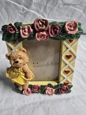 Adorable 3D Teddy Bear Picture Frame with Pink Roses - So Cute 