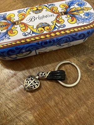 Brighton Filigree Silverstone /Leather Key Chain W/ Box. (Glasses Or Jewelry)