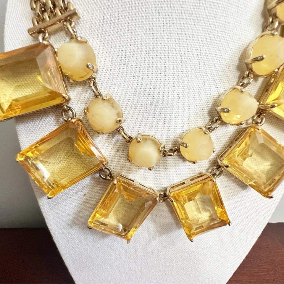 Colar Ann Taylor âmbar cristal contas ouro babador declaração corrente elo ouro - Imagem 3 de 4