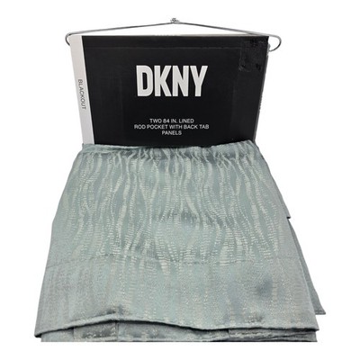 DKNY Set 4 Curtains 52x84 Sea Glass Blue Wave Shimmer Blackout Panels