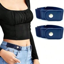 2pcs Elastic No Buckle Waist Belt Adjustable Canvas Belt Men Women