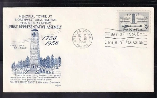 Canada FDC 1958 Nova Scotia First Elected Assembly, unadd. Rosecraft sc#382