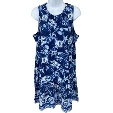 Loft Dress Women S Blue Tropical Toile Cotton Tiered Flounce Coastal Boho